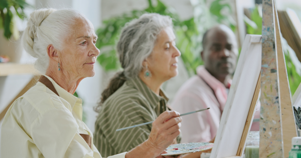 Retirees painting at easels in an art class, showing how to plan your retirement lifestyle around hobbies and purpose.